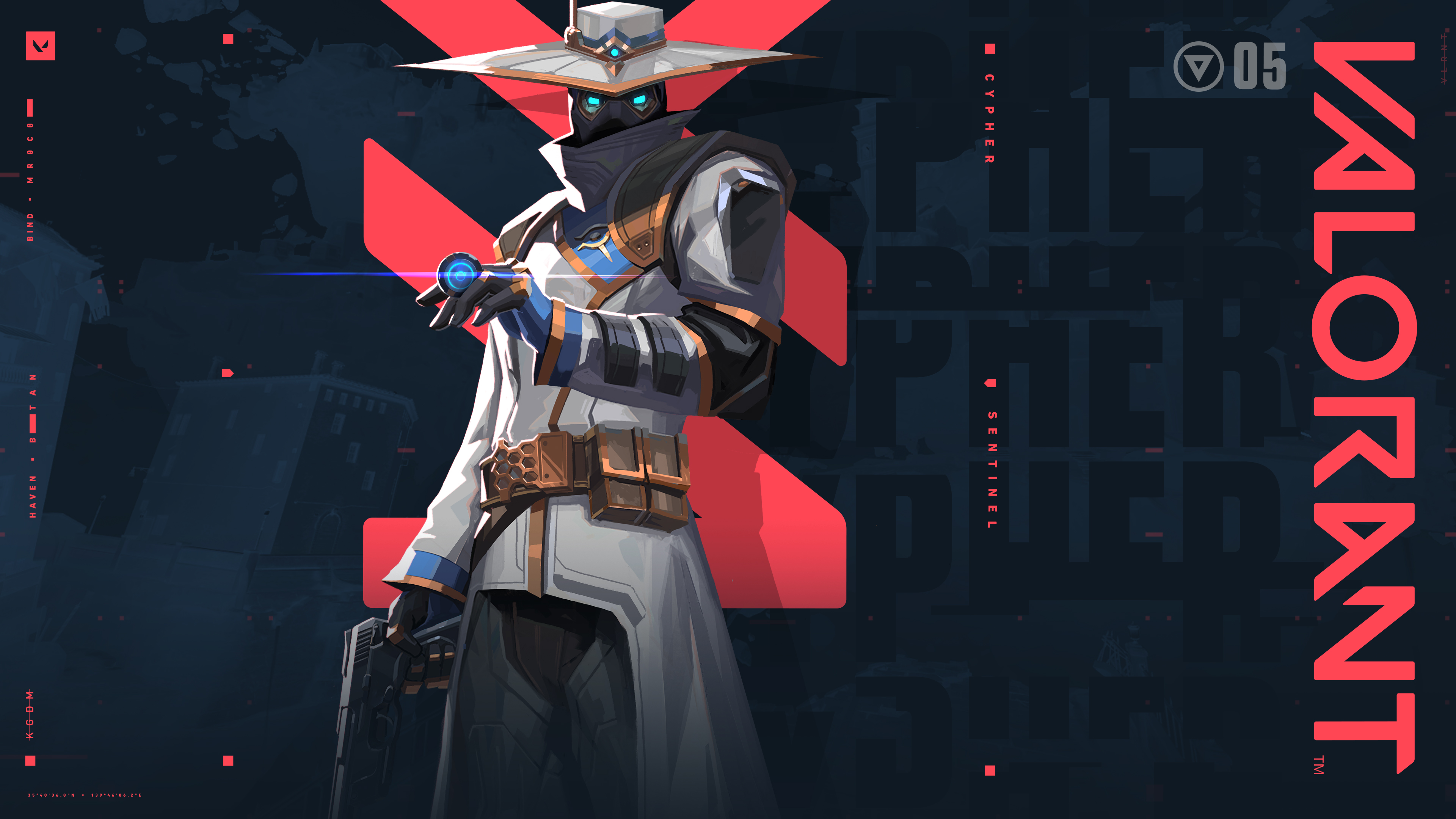 Cypher, a Valorant surveillance specialist with trap and camera abilities